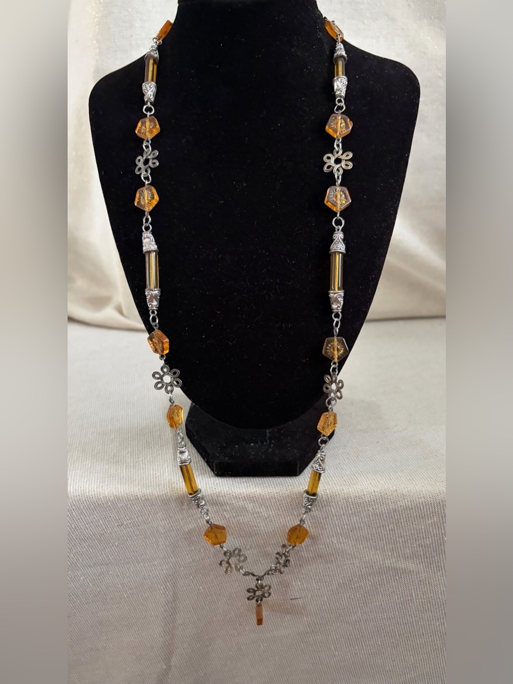 Amber Glass Bead Long Necklace — Women Jewelry
